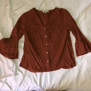 Madewell 3/4 plaid blouse size S